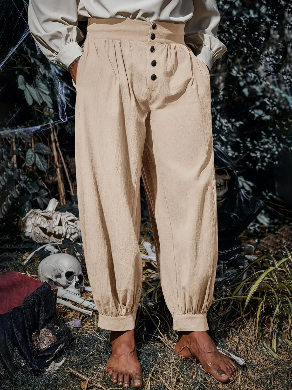 Runcati Mens Medieval Pirate Pants Renaissance Viking Knicker Colonial Halloween Cotton Gothic Costume Trousers