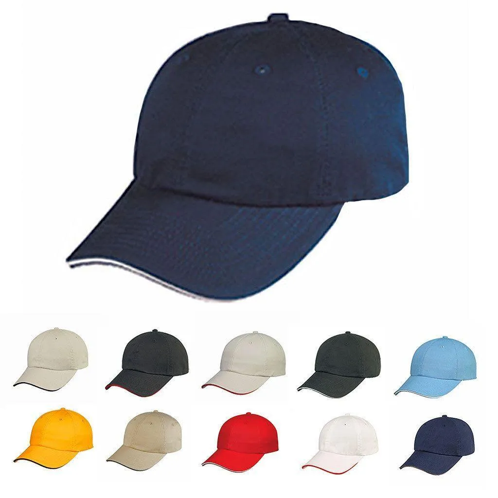 Sandwich Baseball Low Crown 6 Panel Unstructured Caps Hats 100% Washed Cotton