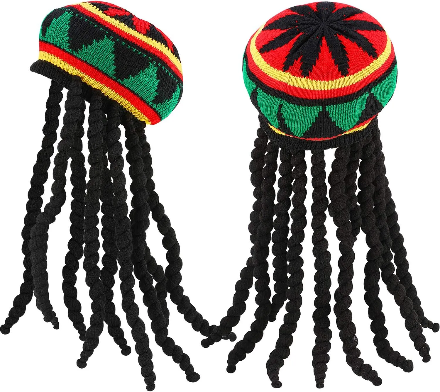 SATINIOR 2 Pcs Rasta Hat with Black Dreadlocks Wig Rasta Wig with Dreads, Size 17.3