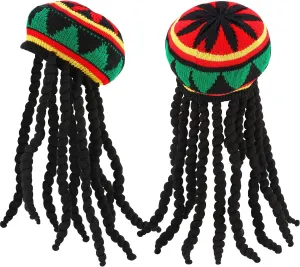 SATINIOR 2 Pcs Rasta Hat with Black Dreadlocks Wig Rasta Wig with Dreads, Size 17.3