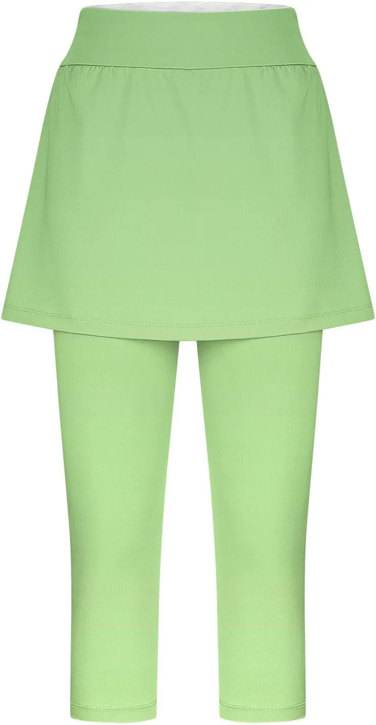 Skirted Leggings for Women Tennis Golf Skorts Capris Gym Yoga Legging with Skirts Gradient Color Workout Capri Pants