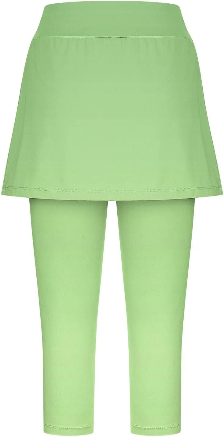 Skirted Leggings for Women Tennis Golf Skorts Capris Gym Yoga Legging with Skirts Gradient Color Workout Capri Pants