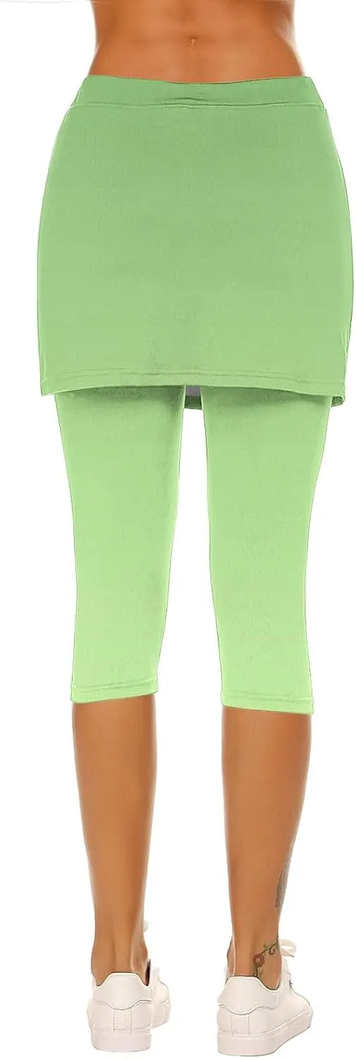 Skirted Leggings for Women Tennis Golf Skorts Capris Gym Yoga Legging with Skirts Gradient Color Workout Capri Pants