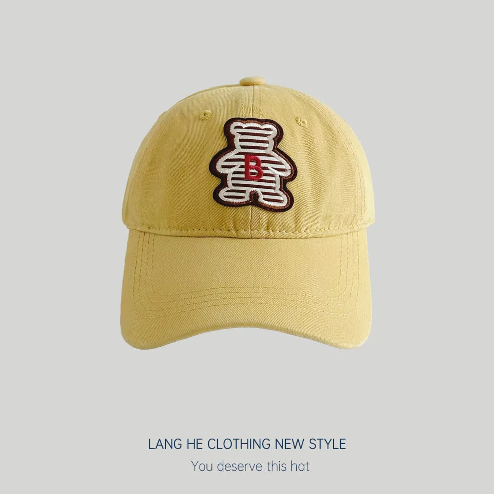 Spring and summer striped letter B cartoon bear parent-child baseball cap for boys and girls sun visor cap style sun protection hat
