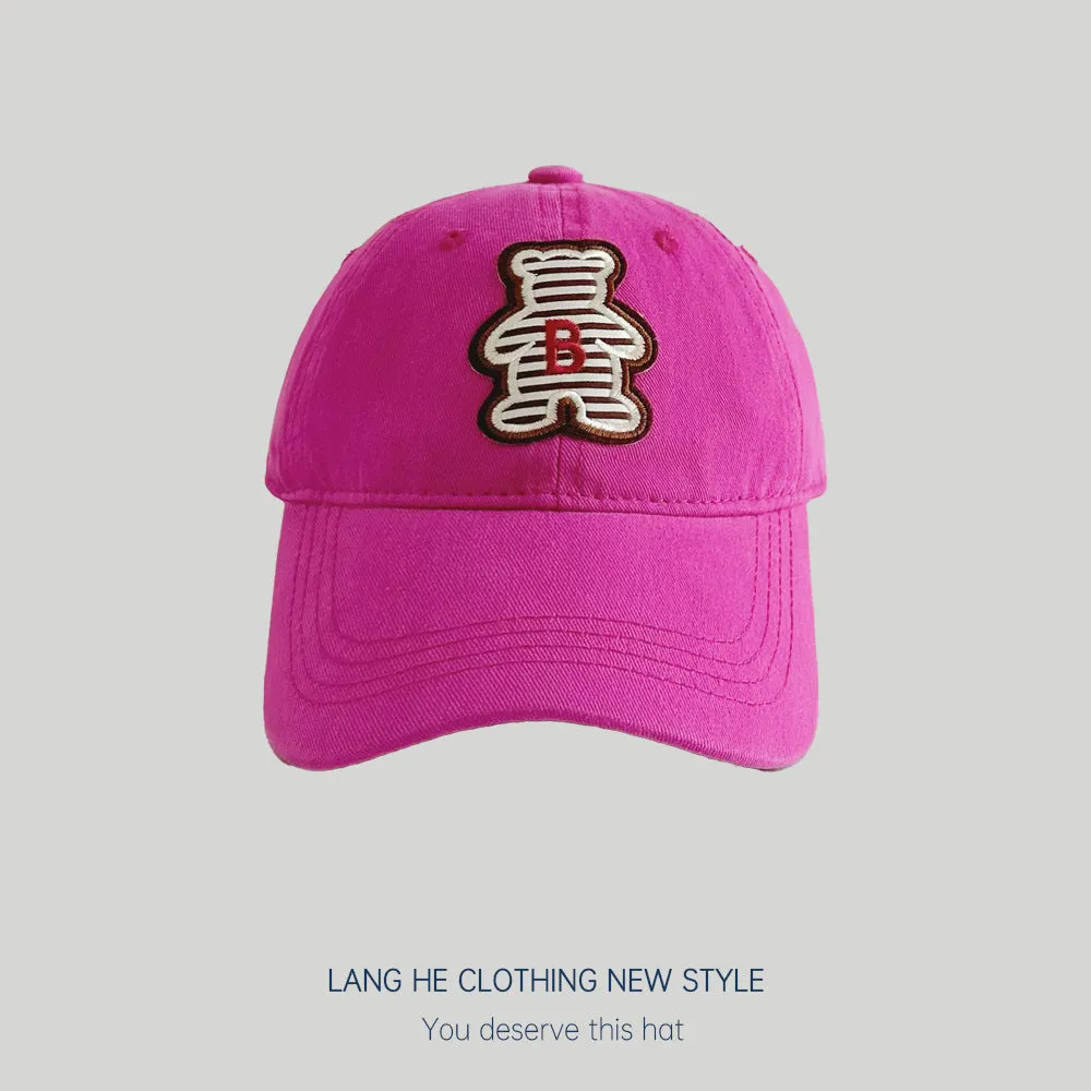 Spring and summer striped letter B cartoon bear parent-child baseball cap for boys and girls sun visor cap style sun protection hat