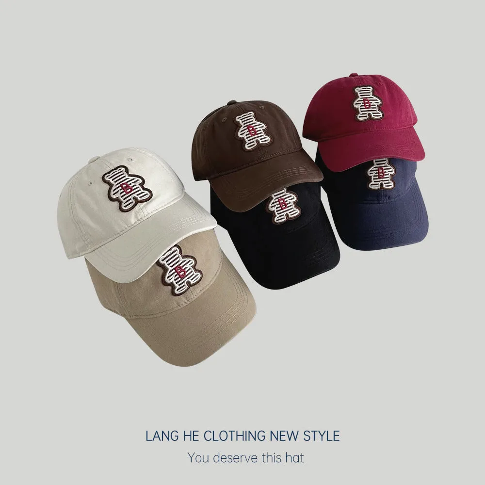 Spring and summer striped letter B cartoon bear parent-child baseball cap for boys and girls sun visor cap style sun protection hat