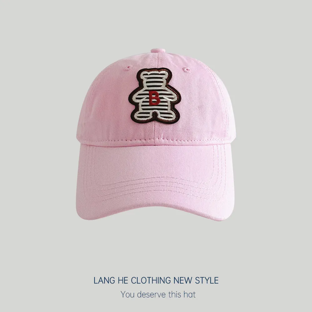 Spring and summer striped letter B cartoon bear parent-child baseball cap for boys and girls sun visor cap style sun protection hat