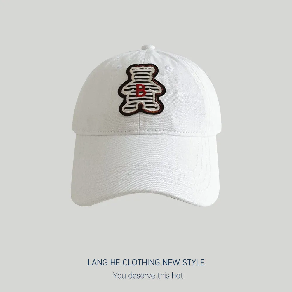 Spring and summer striped letter B cartoon bear parent-child baseball cap for boys and girls sun visor cap style sun protection hat