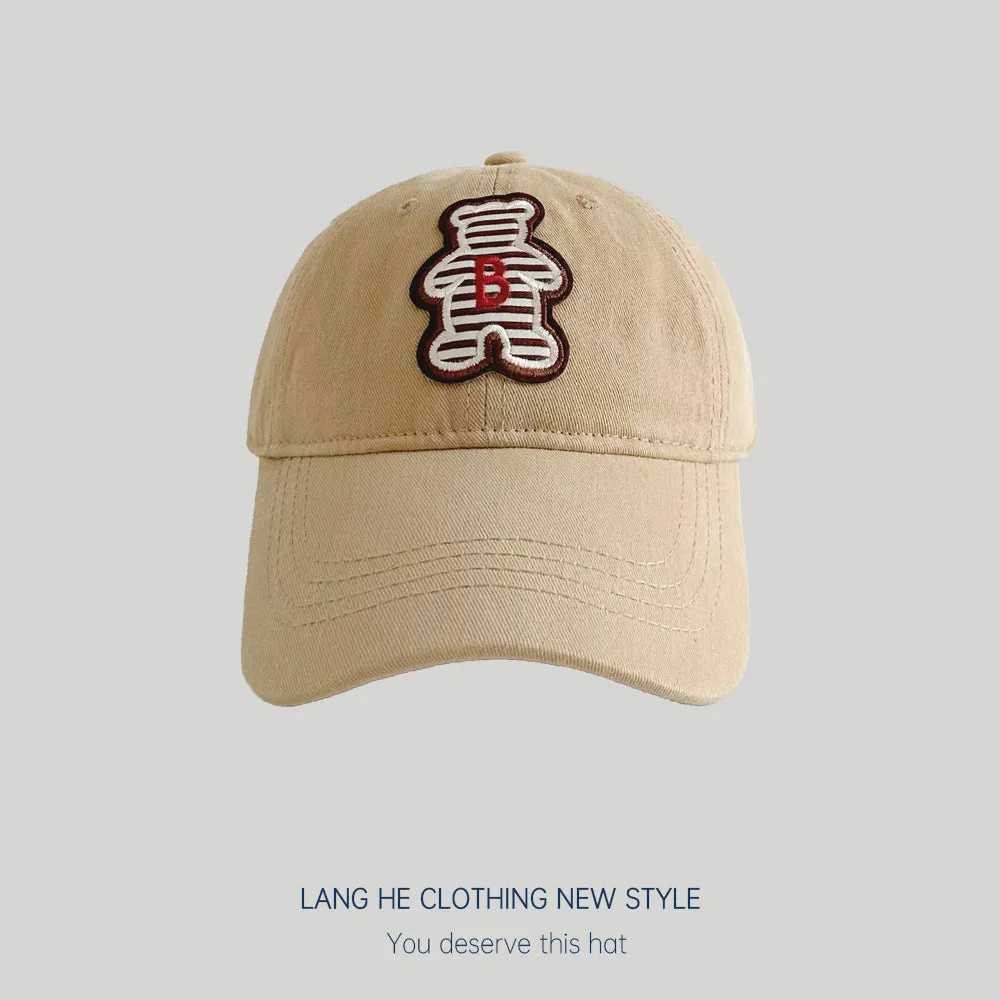 Spring and summer striped letter B cartoon bear parent-child baseball cap for boys and girls sun visor cap style sun protection hat