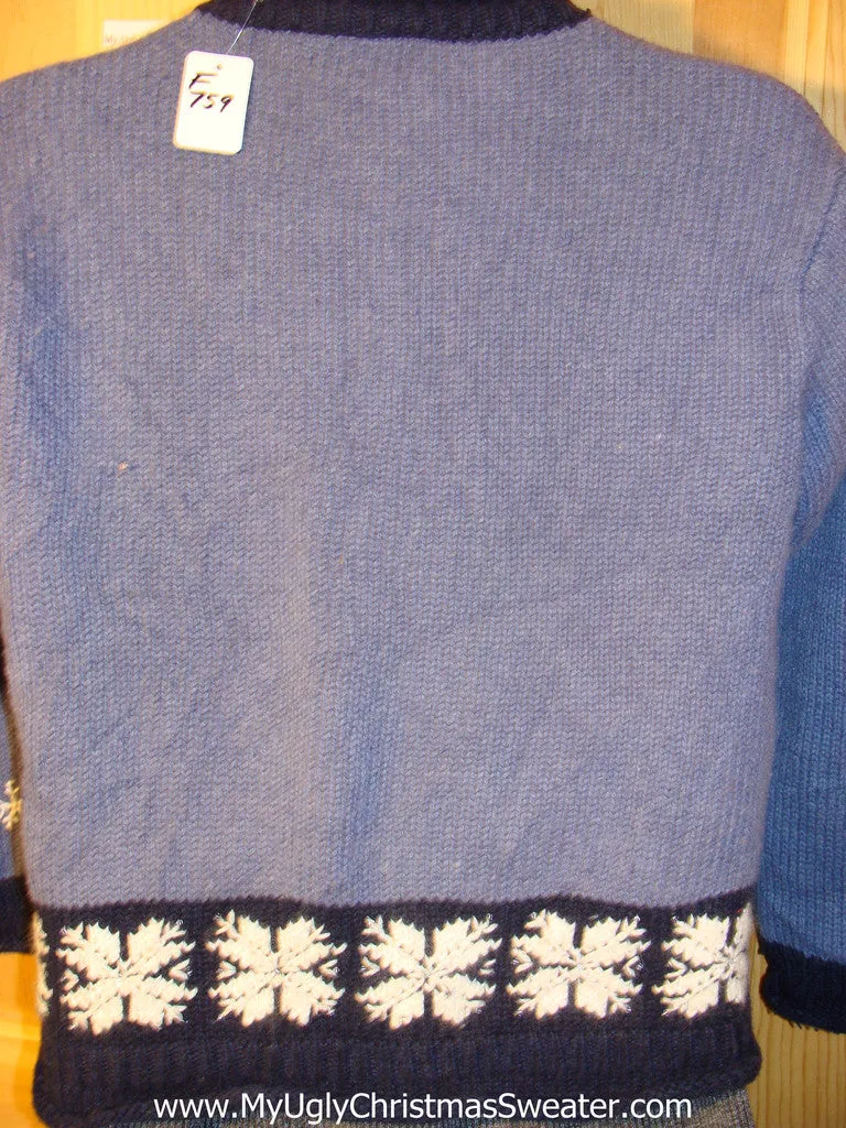 Tacky Ugly Christmas Sweater with Snowflakes, Snowman, Mittens, and Skates (f759)