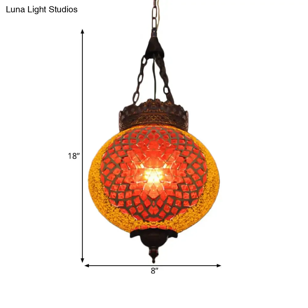 Turkish Handcrafted Art Glass Hanging Pendant Light Fixture - 1 Head, Blue/Orange Red