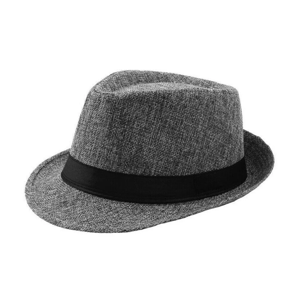 US 3-6 Pc Straw Fedora Hat Short Brim Fedora Classic Summer Beach Sun Panama Cap