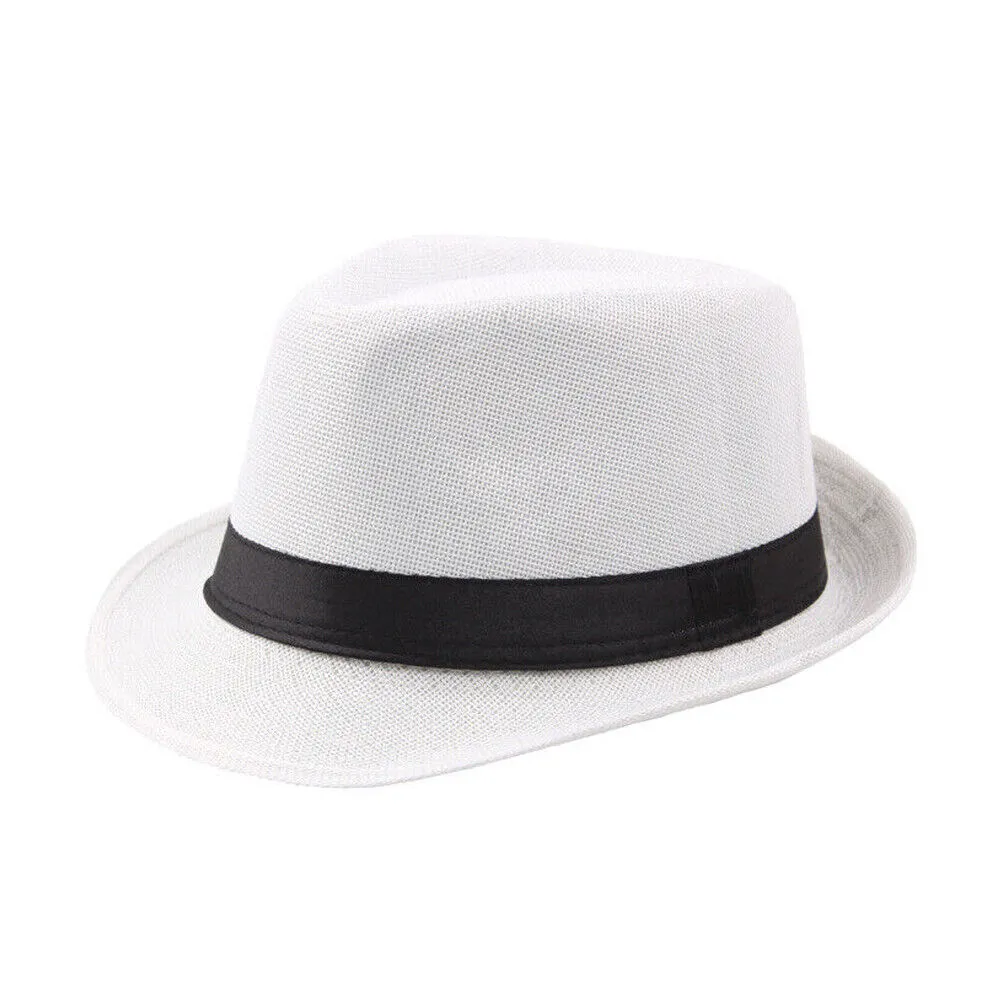 US 3-6 Pc Straw Fedora Hat Short Brim Fedora Classic Summer Beach Sun Panama Cap