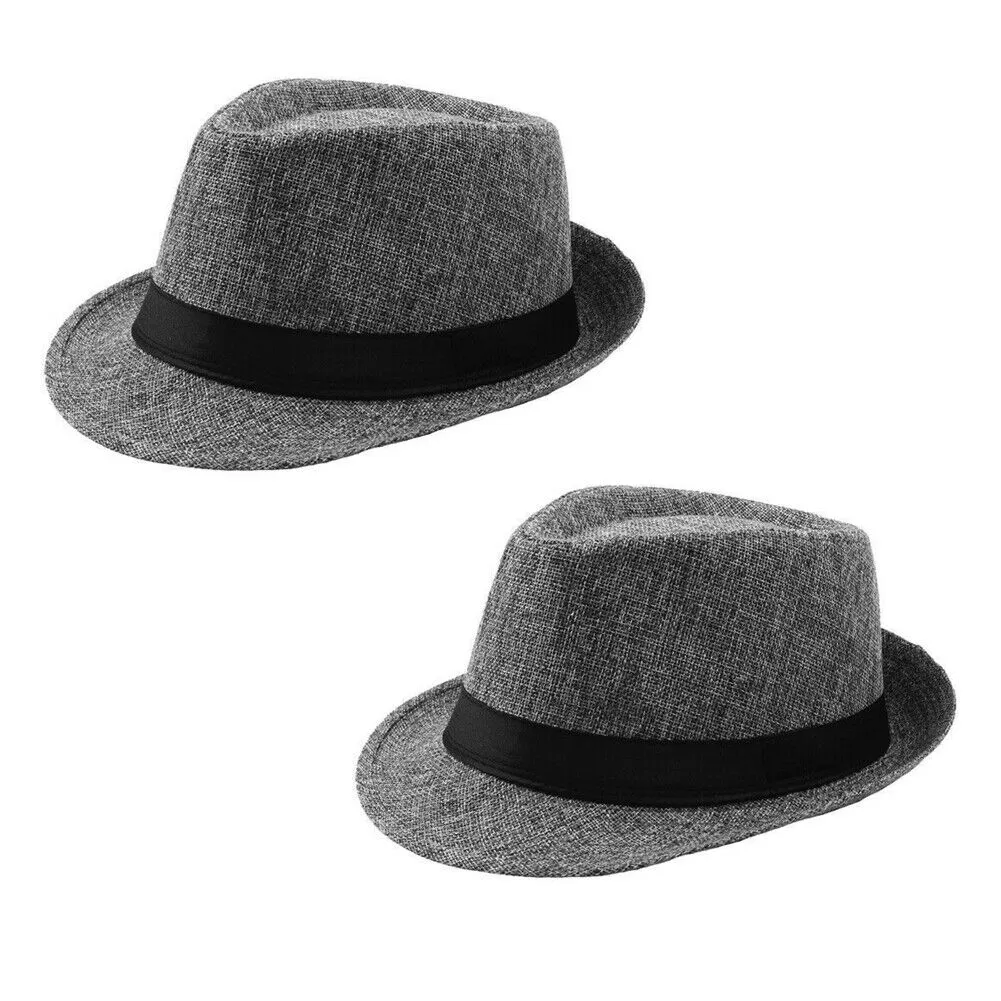 US 3-6 Pc Straw Fedora Hat Short Brim Fedora Classic Summer Beach Sun Panama Cap