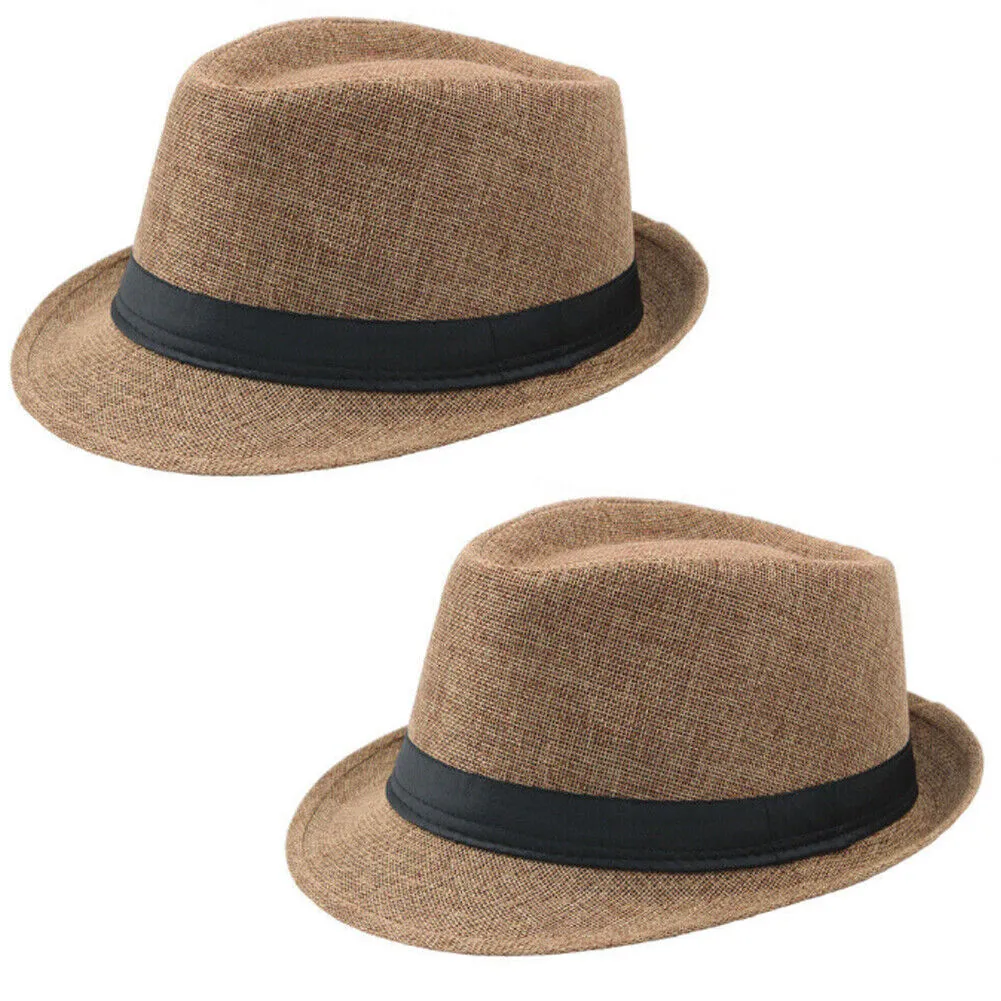 US 3-6 Pc Straw Fedora Hat Short Brim Fedora Classic Summer Beach Sun Panama Cap