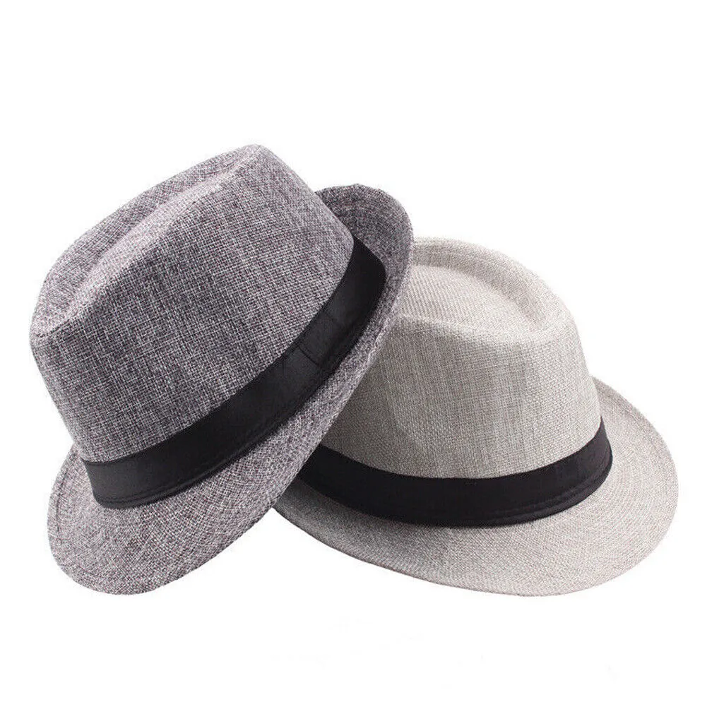 US 3-6 Pc Straw Fedora Hat Short Brim Fedora Classic Summer Beach Sun Panama Cap
