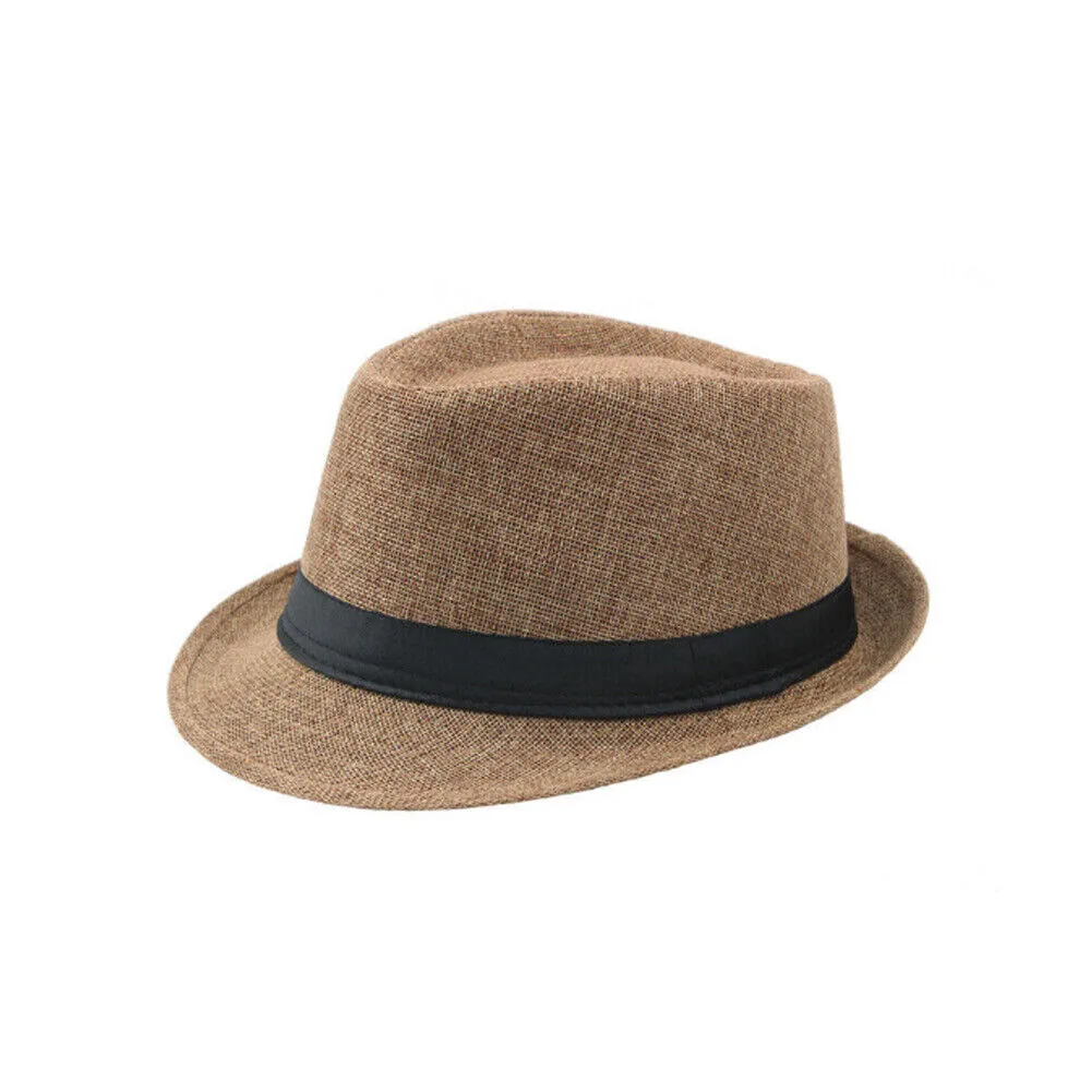 US 3-6 Pc Straw Fedora Hat Short Brim Fedora Classic Summer Beach Sun Panama Cap