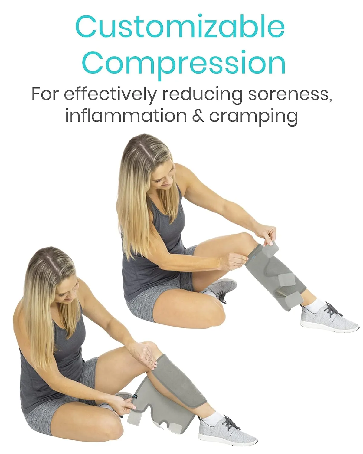 Vive Calf Brace - Adjustable Shin Splint Support - Lower Leg Compression Wrap Increases Circulation, Reduces Muscle Swelling - Calf Sleeve for Men and Women - Pain Relief (Gray)