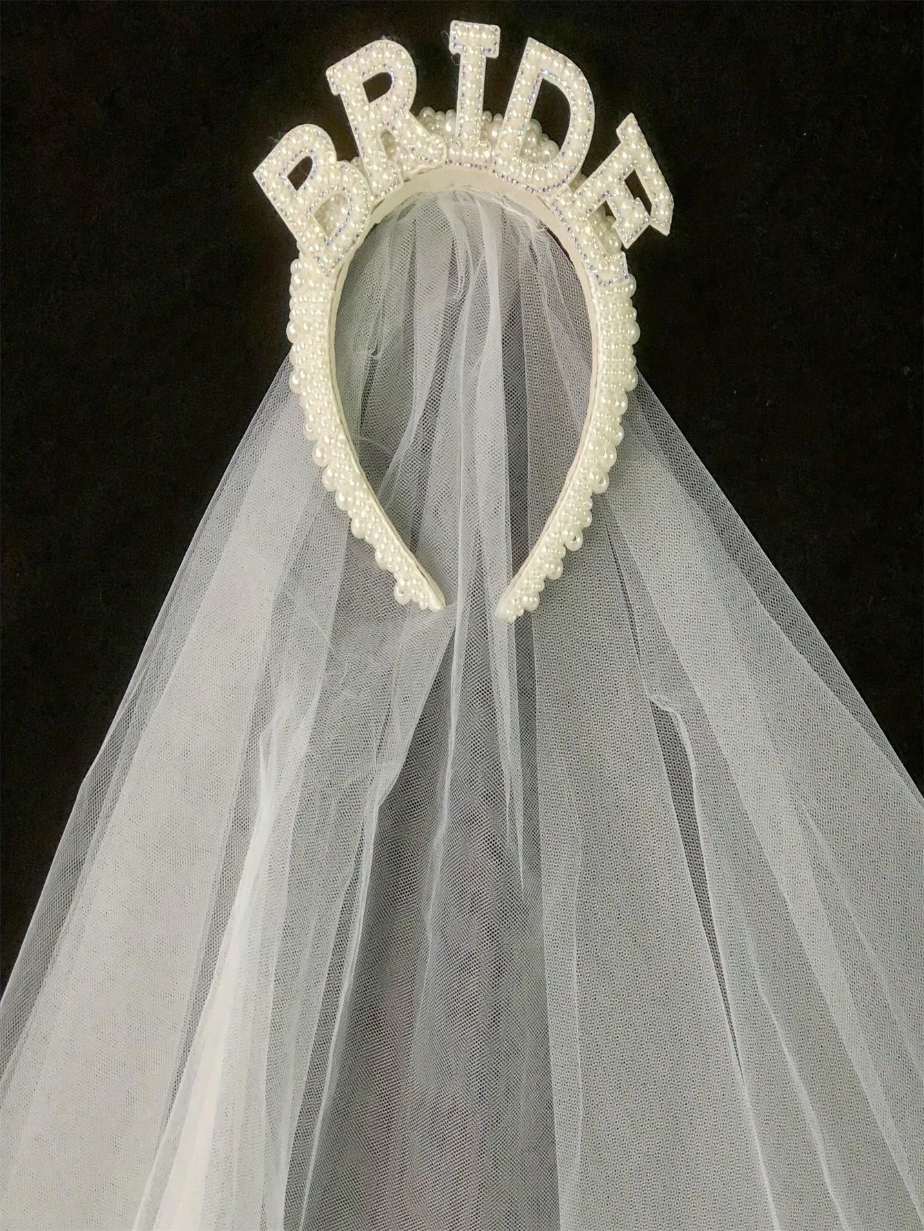 Wedding Decoration 1pc BRIDE White Pearl Letter Veil Headband Crown Bride To Be Bachelorette Party Bride Shower Wedding Engagement Wife Gift