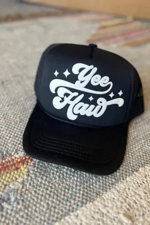 YEEHAW WHITE ON BLACK TRUCKER HAT