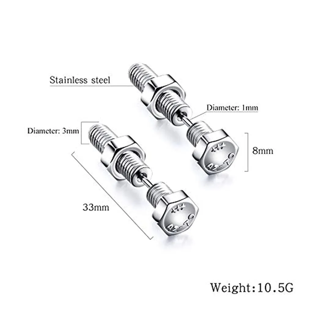 Yellow Chimes Elegant Latest Fashion Stainless Steel Screw Design Silver Stud Earrings for Men and Women, Medium (YCFJER-418SCRW-SL)