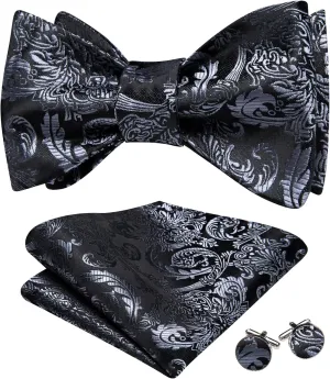 YOHOWA Bow Ties for Men Paisley Self Tie Bowtie Pocket Square Cufflinks Set Classic Woven Formal Wedding Tuxedo Party
