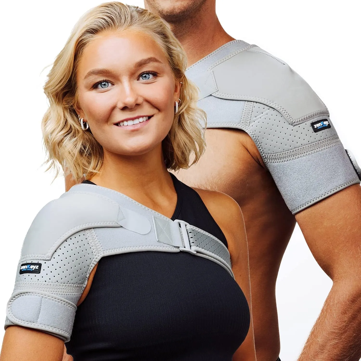ZENKEYZ Shoulder Brace for Women & Men, Torn Rotator Cuff Shoulder Support, Neoprene Shoulders Compression Sleeve - Injury Pain Relief Arm Sleeves for Men & Women, Left & Right (Gray, Large/X-Large)