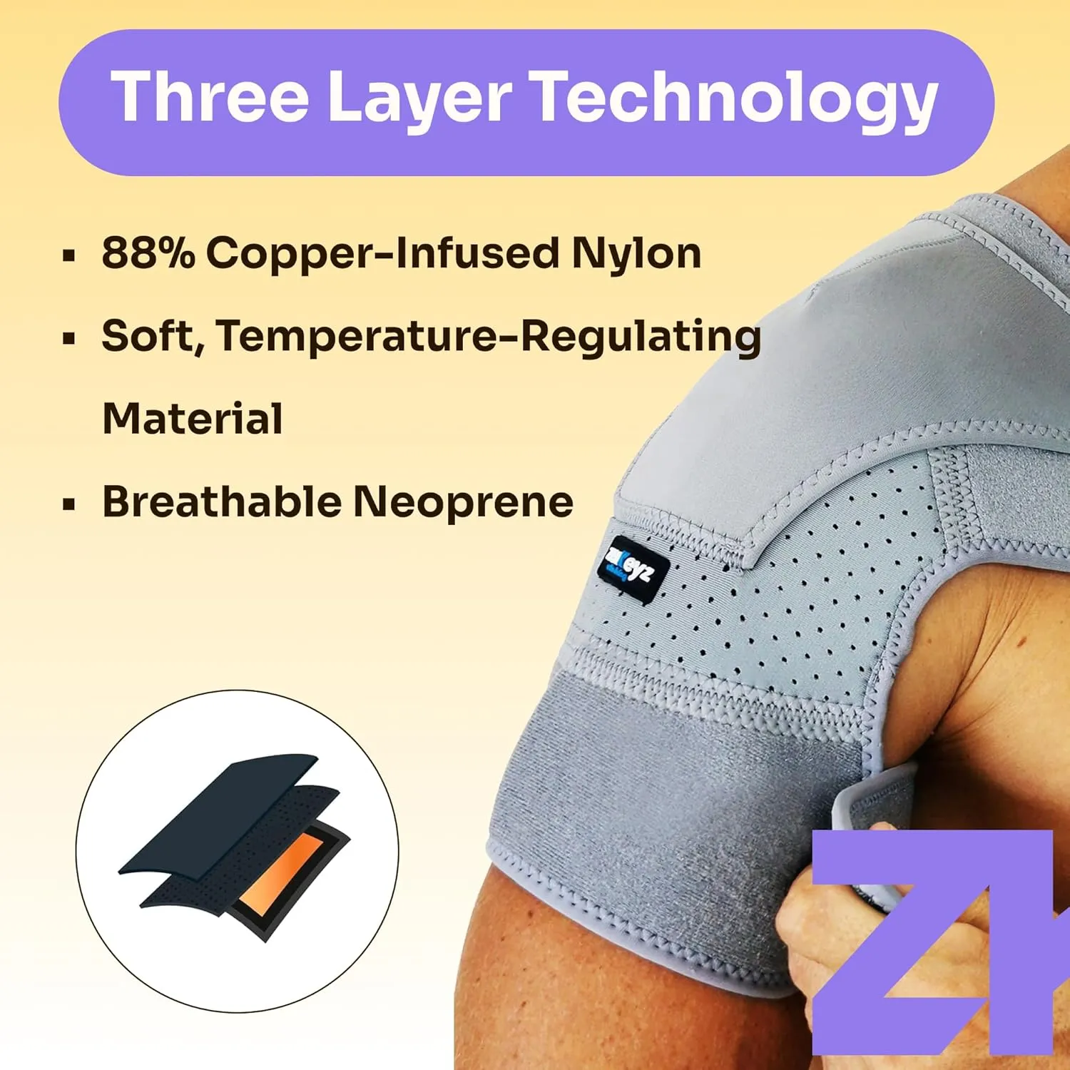 ZENKEYZ Shoulder Brace for Women & Men, Torn Rotator Cuff Shoulder Support, Neoprene Shoulders Compression Sleeve - Injury Pain Relief Arm Sleeves for Men & Women, Left & Right (Gray, Large/X-Large)